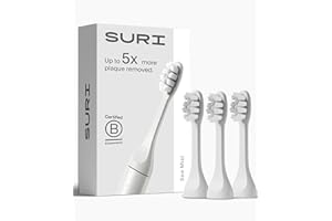 SURI Recyclable Plant-Based, Electric Toothbrush Heads - Built-in Tongue Scraper, Long Lasting Replacement Heads | Compatible Only with SURI Sonic Electric Toothbrush - Sea Mist, Pack of 3