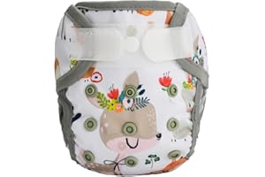SIGZAGOR Newborn Baby Cloth Diaper Cover Nappy Hook and Loop (Flowers Deers)