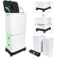 Gintan 13 Gallon Trash Can with Lid, 25-45 L Altitude Variable Bin, Garbage Can with Wheels for Kitchen, Bathroom, Bedroom, Office, Two Space-Saving Small Waste Bin and Garbage Bag