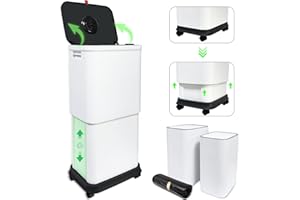 Gintan 13 Gallon Trash Can with Lid, 25-45 L Altitude Variable Bin, Garbage Can with Wheels for Kitchen, Bathroom, Bedroom, Office, Two Space-Saving Small Waste Bin and Garbage Bag