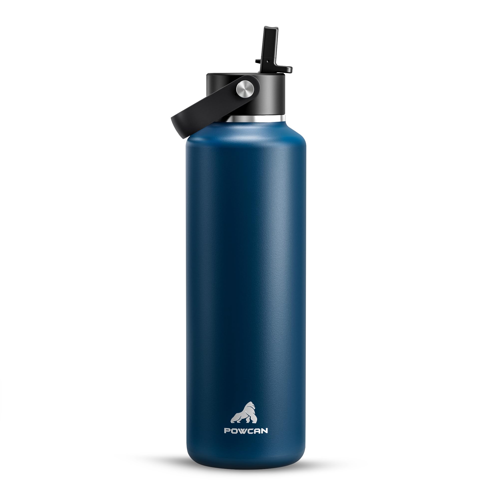 View 1 of *BROKEN LID* POWCAN 24 oz Water Bottle Insulated: BPA-Free, Leakproof Lid with Straw, Lightweight, Flex Cap, Stainless Steel Insulated Flask for Office, Men, Gym, Commute, Worker, Walking, Cycling (Indigo Blue)