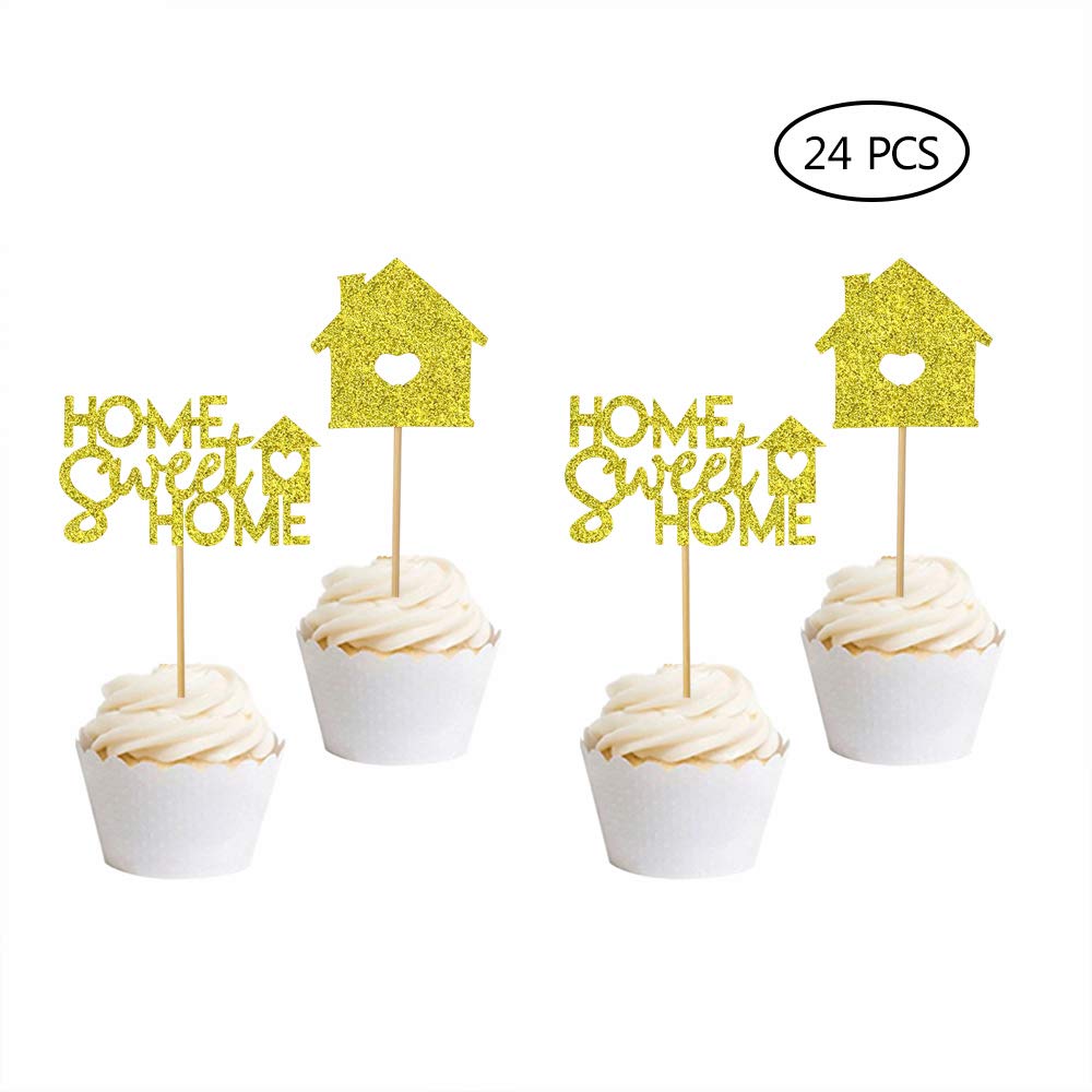 Home Sweet Home Cupcake Toppers-24 Pcs Housewarming Cake Topper Housewarming Gift New Home Cake Topper Home Sweet Home Sign New Home Party Decoration