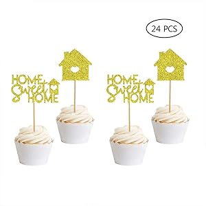 Home Sweet Home Cupcake Toppers-24 Pcs Housewarming Cake Topper Housewarming Gift New Home Cake Topper Home Sweet Home Sign New Home Party Decoration