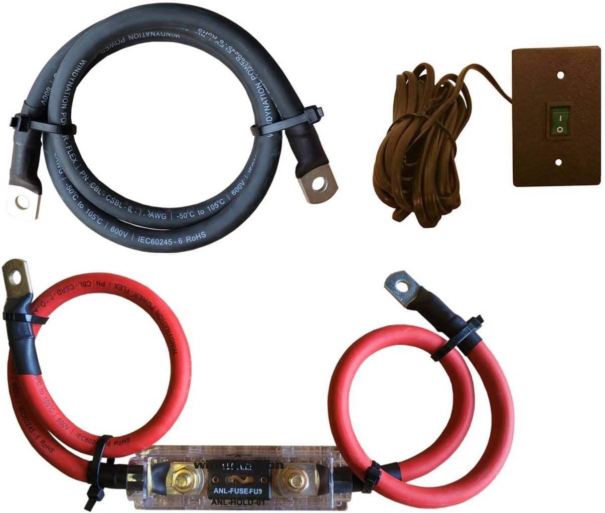 WindyNation Power Inverter 1/0 Cable + ANL Fuse Holder and Fuse + VertaMax Inverter Remote On Off Switch (1/0 Gauge Kit)