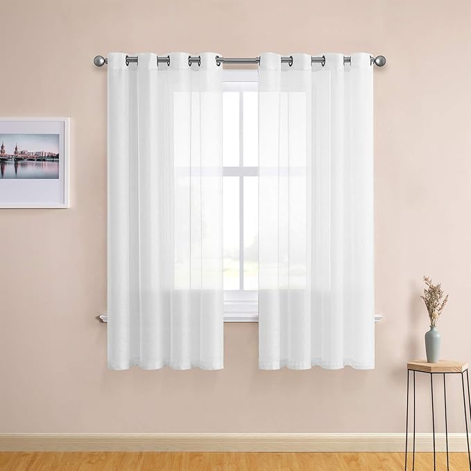 CUTEWIND White Sheer Grommet Curtains 63 inch Length for Bedroom/Living