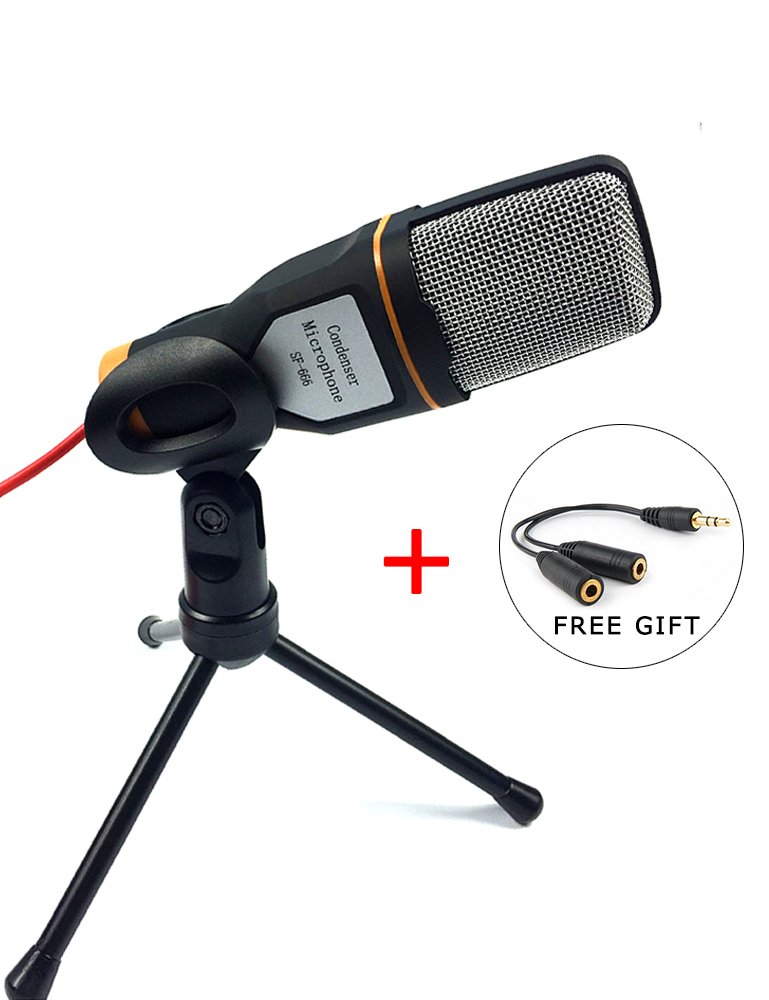 Micrófono de condensador con soporte de trípode para PC Laptop computadoras sonido