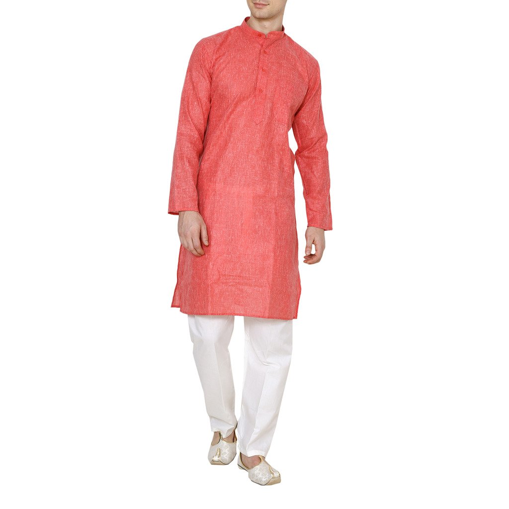 royal men's red linen cotton kurta pyjama set for comfort wear