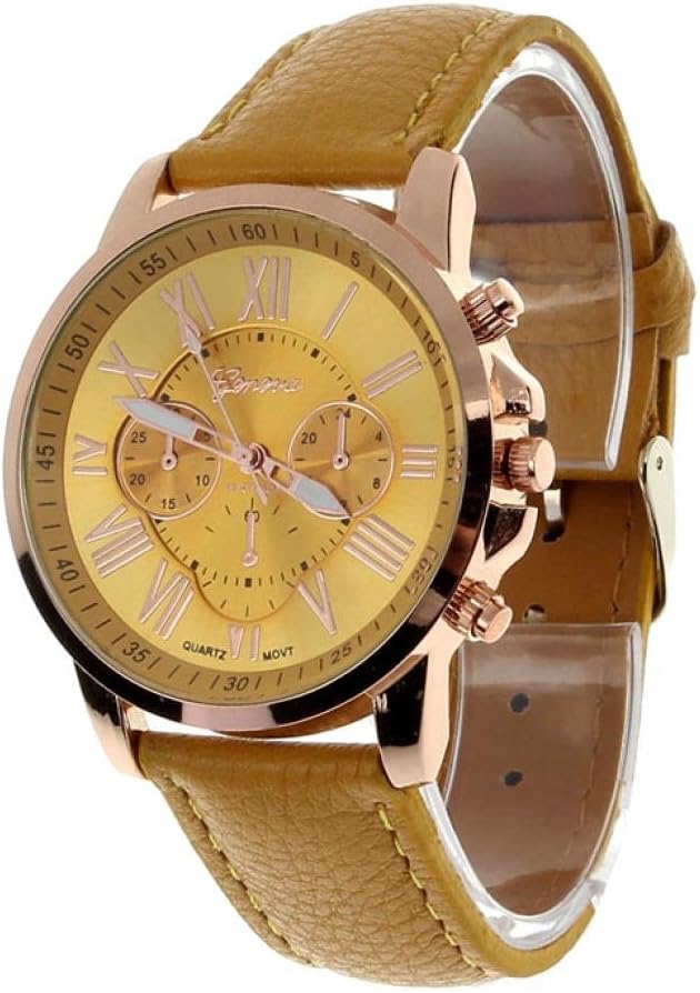 Watches Women's Roman Numerals Faux Leather Analog Watch Quartz Wrist Watch, 2018 Wrist Watch for Party Club Casual Watches Stainless Steel Watch (Watch, Yellow)
