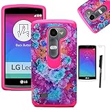 LG Leon Case, LG Tribute 2 Case, LUXCA [Shock Proof] Hybrid Dual Layer [Slim Fit] Defender Protective Case Cover for LG Leon Case, LG Tribute 2 (Blue Rose Pink)