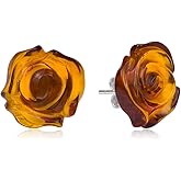 Ian and Valeri Co. Amber Sterling Silver Carved Stud Rose Earrings