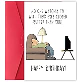 XXDJLP Funny Birthday Card for Men Women, Happy Bday Gift for Uncle, Hilarious Birthday Card for Dad, Husband, Grandpa, Humor Fathers Day Card, Watches TV with Eyes Closed Card