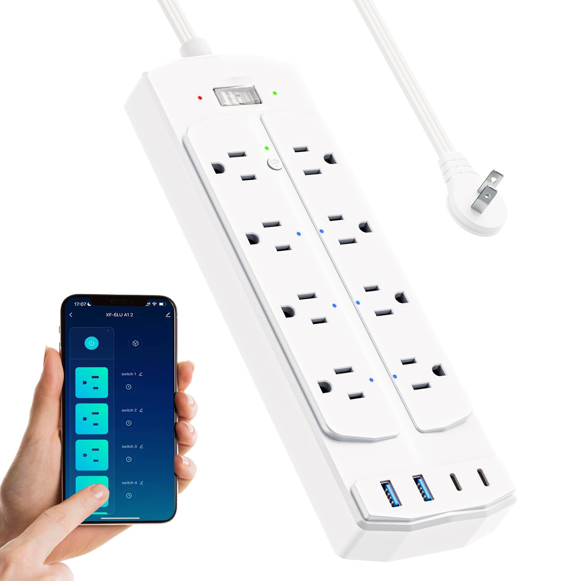 Photo 1 of 2 Prong Smart Plug Power Strip, Yozisital 2 Prong to 3 Prong Outlet Adapter, Surge Protector 2000J, 5 FT Flat Plug Extension Cord with 8 Outlets 4 USB Ports(2 USB C), Wall Mountable, White
