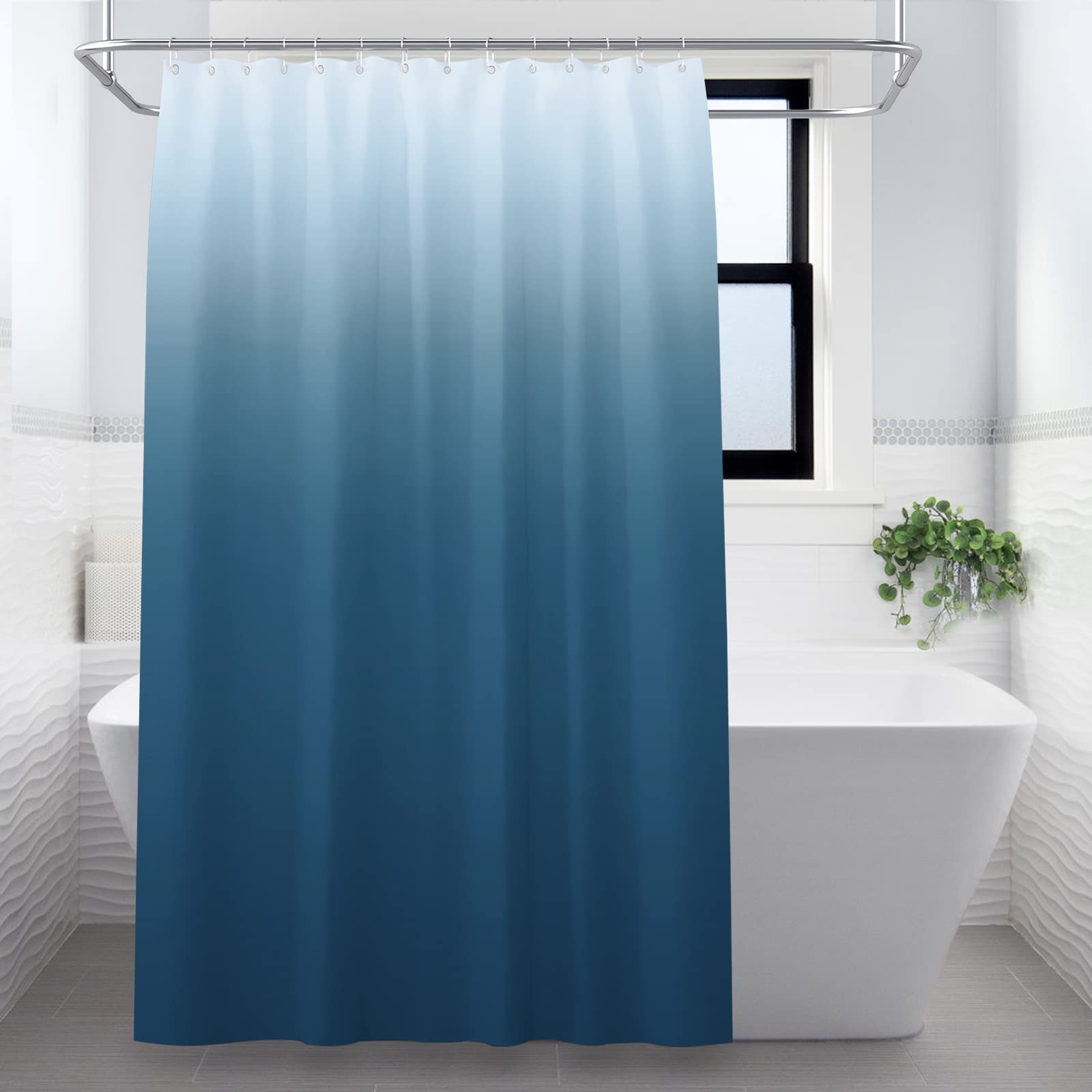 Lollanda Shower Curtain Gradient Blue Shower Curtains with Strong Hooks, Thick Duty Bath Curtains Bathroom Accessories, 180x180cm (Dark Blue)