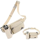OCE GEAR Waist Pack with Water Bottle Holder for Men Women Waist Bag Running Waist Pack Waterproof for Outdoor Travel Cycling Climbing Walking Fit All Phones (Bottle Not Included) (Beige)