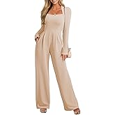 Pink Queen Jumpsuits for Women Dressy Scoop Neck Long Sleeve Wide Leg Romper One Piece Trendy Outfits