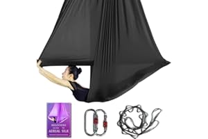 SYCYKA Aerial Yoga Hammock L:5M W:2.8M 5.5 Yards Aerial Pilates Silk Yoga Swing Set with 2000 Ibs Load Include Daisy Chain, Pose Guide