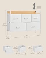 SONGMICS Chest of Drawers 5 Fabric Drawers Steel Frame Cloud White Oak Beige view 5