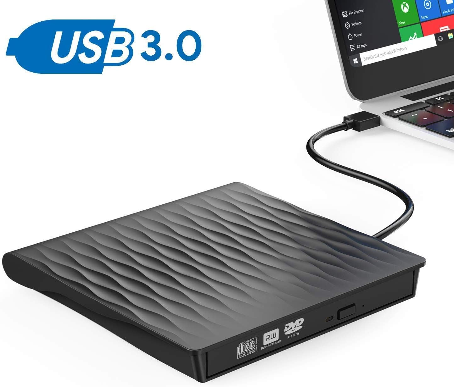 External CD Drive USB 3.0 Slim External CD/DVD +/-RW Drive Writer Rewriter Burner, Tepoly High Speed Data Compatible with Laptop Desktop MacBook Windows10/8/7/XP/Vista/Mac OS