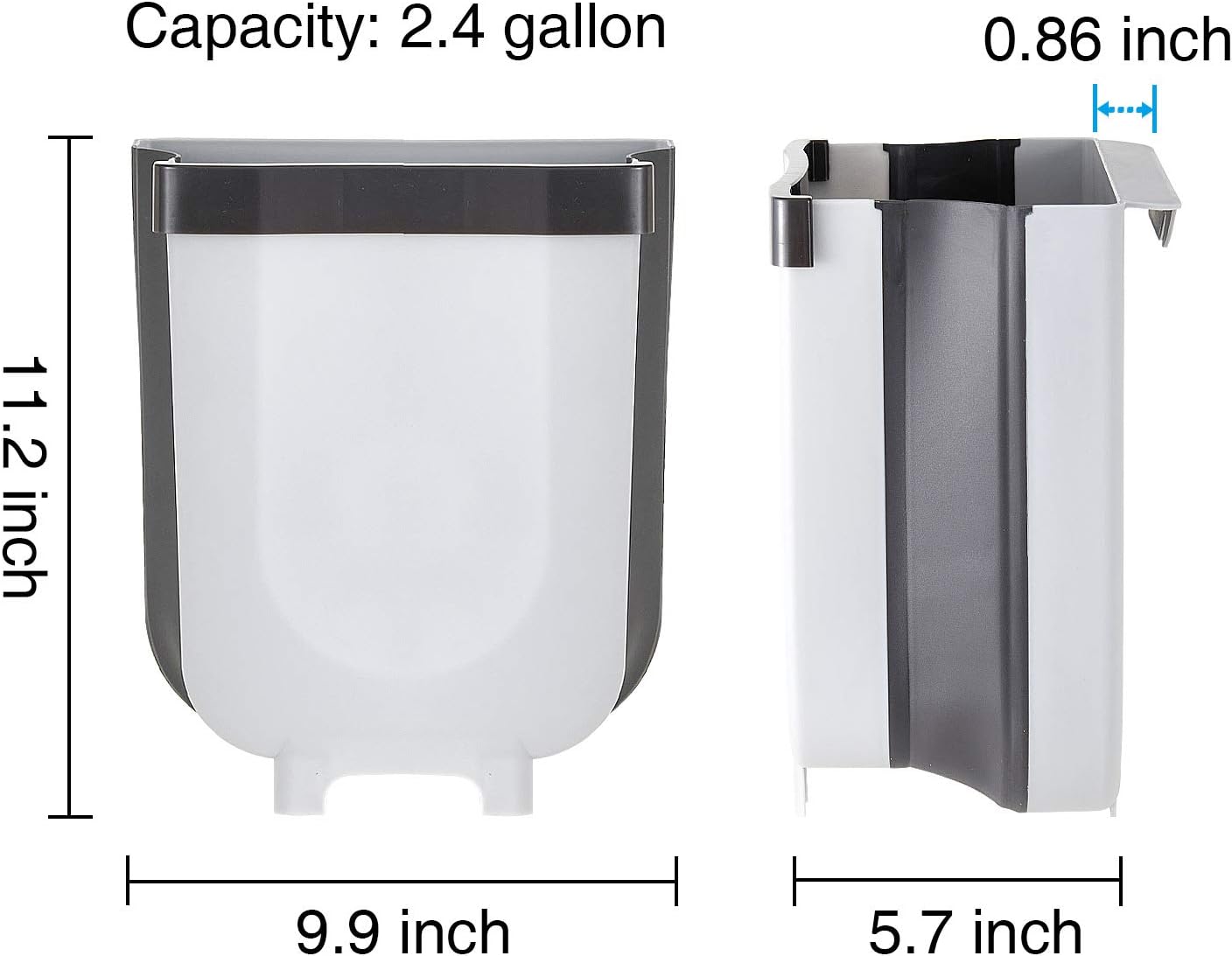Subekyu Small Hanging Kitchen Trash Can, Collapsible Mini Garbage Bin for Cabinet/Car/Bedroom/Bathroom, Plastic, Grey, 2.4 Gallon: Home & Kitchen