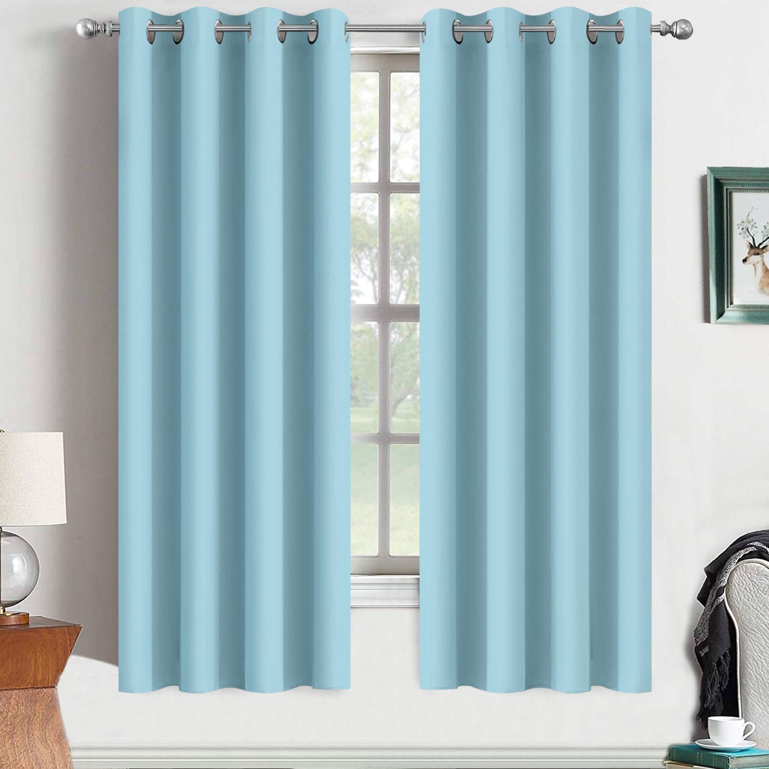 Yakamok Blackout Curtains with Grommet top Room Darkening Thermal Insulated Window Curtains for Living Room, 52 x 72Inch, Sky Blue, Set of 2