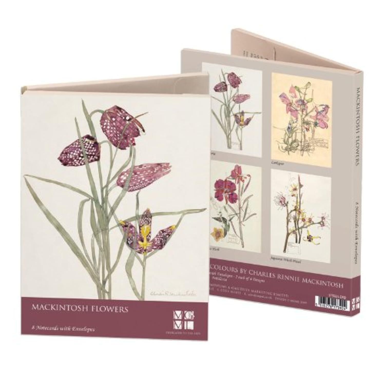 Museums and Galleries Marketing. Classics 178 x 127mm Mackintosh Flowers Designed Note Card Wallet with Envelope (Pack of 8)