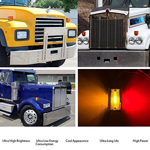 Amak 2X Amber + Red 39-LED Square Pedestal Stud Mount Fender Double Face Stop Turn Signal Tail Lights Lamps for Truck Trailer - Thumbnail 4