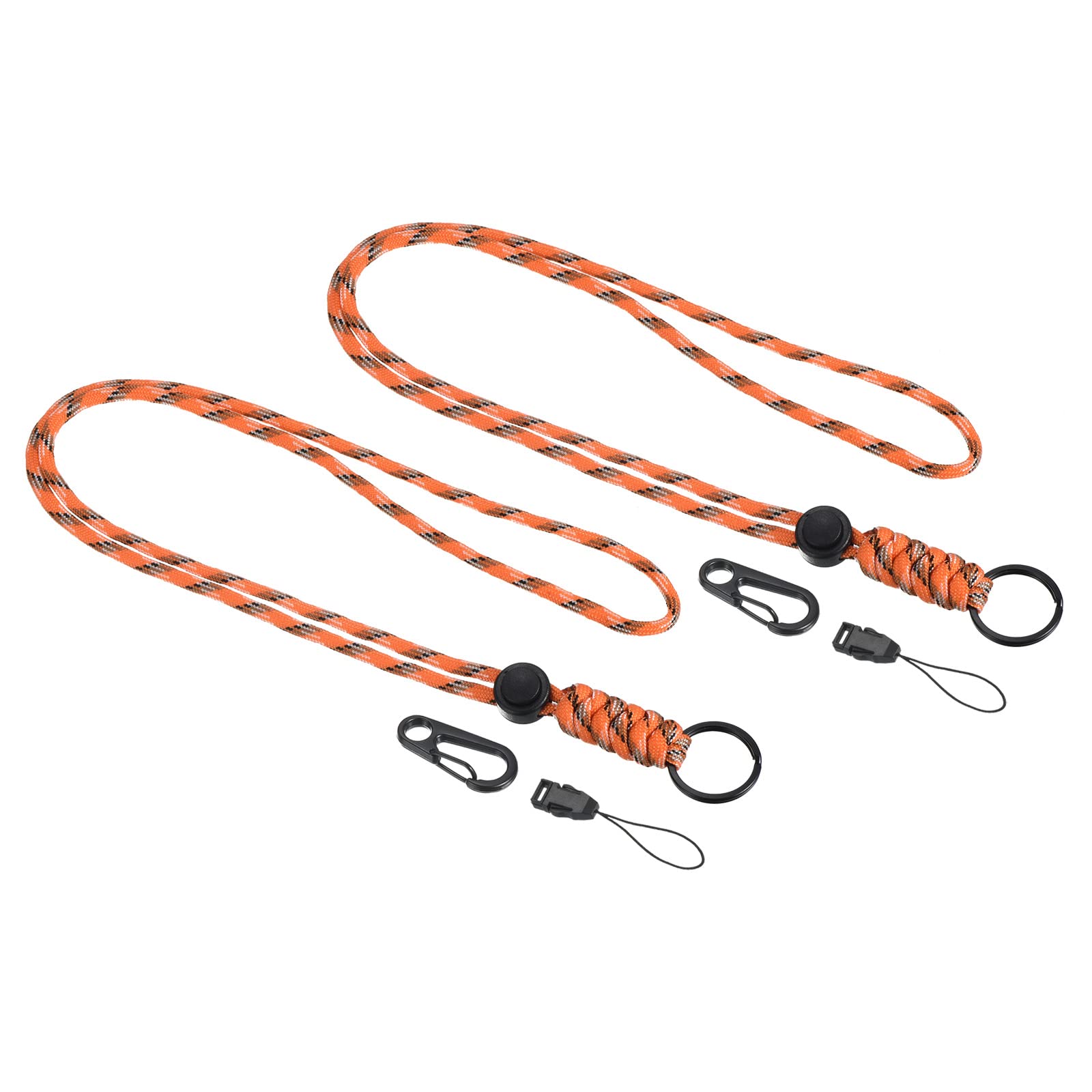 PATIKIL Paracord Lanyard 20 Inch, 2 Pack Necklace Keychain Cord Metal Clasp Hook Ring Strap for Keys Whistle ID Card Badge Holder, Camo Orange