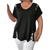 SOLY HUX Women's Plus Size Hollow Out Short Sleeve T Shirts Criss Cross V Neck Summer Tops