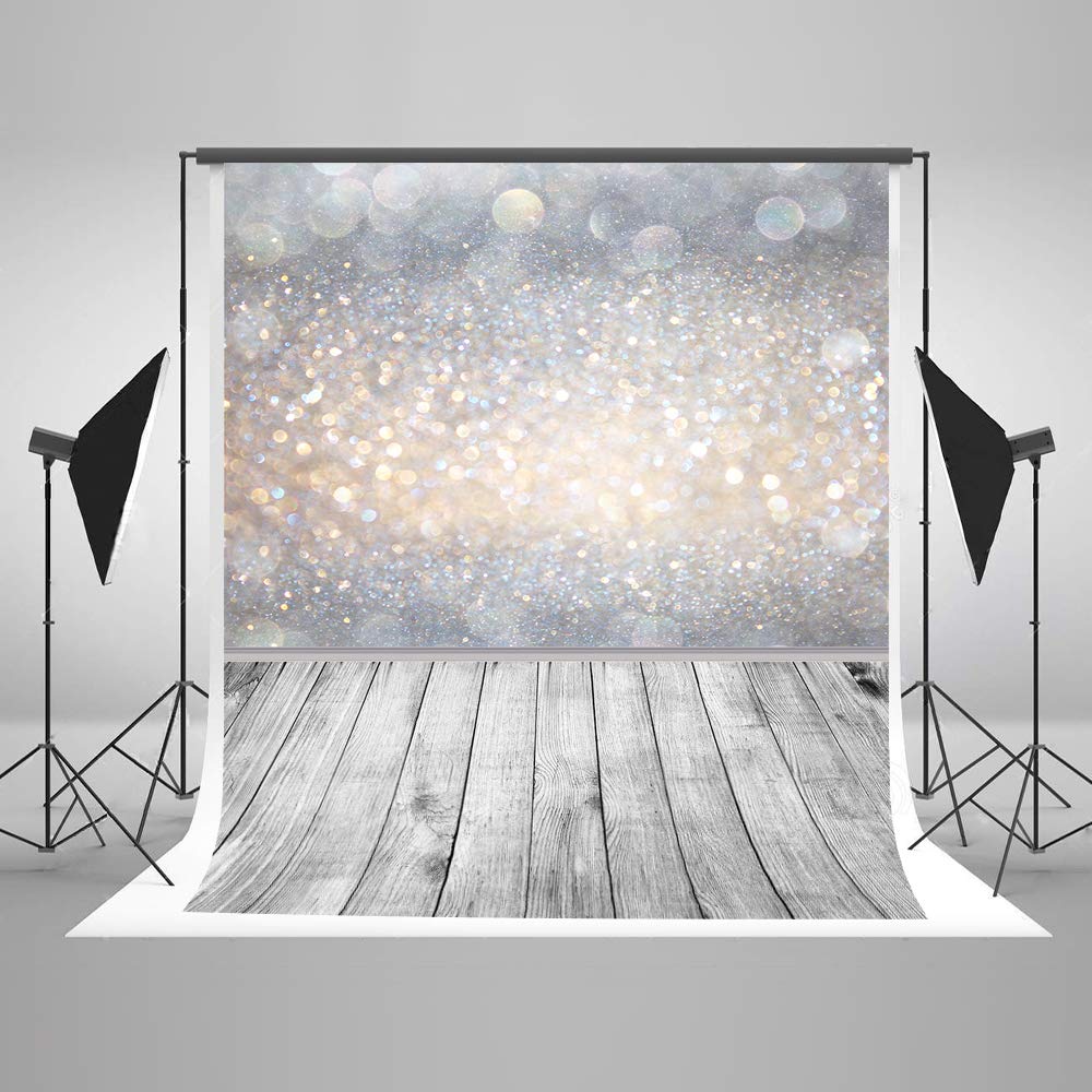 Kate 6.5x10ft/2x3m Glitter Microfiber Backdrop Bokeh Halos Backdrop Grey Wooden Floor Background for Wall Decoration Photography Studio