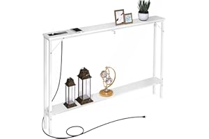 SAUCE ZHAN Sofa Table with Outlet and USB Port, 47" Console Table Behind Couch Table with Steel Frame, Narrow Entryway Table for Sofa, Living Room, Foyer, Hallway, Entry, White