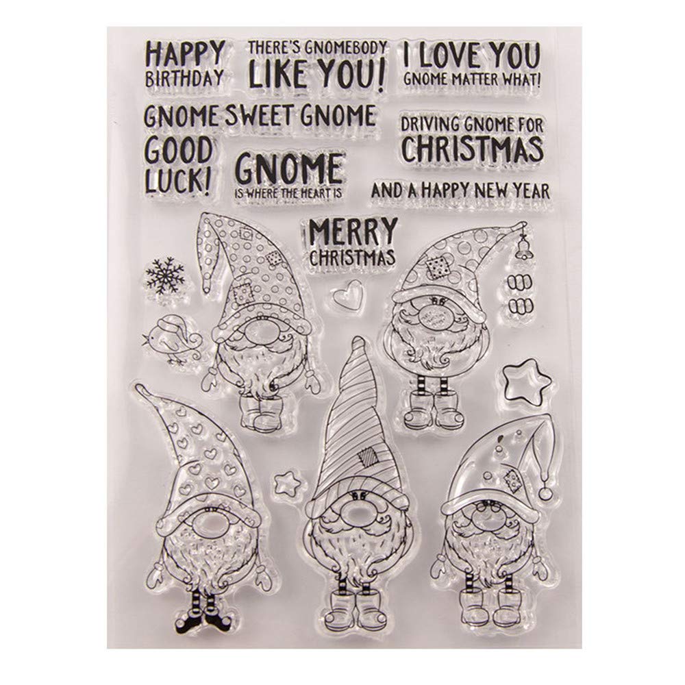 Merry Christmas Happy New Year Gnome Clear Stamps for Christmas Cards Making Decoration and Scrapbooking Rubber Stamps for Craft