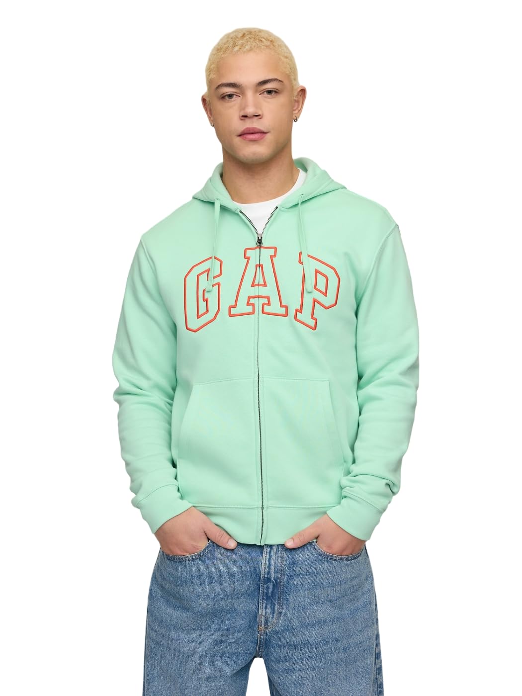 GAP mens Heritage Logo Full Zip Hoodie Rain Shower XS Image GAP mens Heritage Logo Full Zip Hoodie Rain Shower XS Image