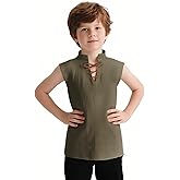 Kids Medieval Sleeveless Tunic Hip-Length Renaissance Pirate Costume Shirt Boys Girls Viking Halloween Top