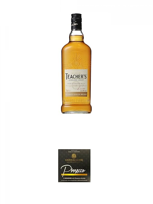 Teachers Highland Cream Whisky 0,7 Liter + Chateau du COQ Prosecco Kondom 1er