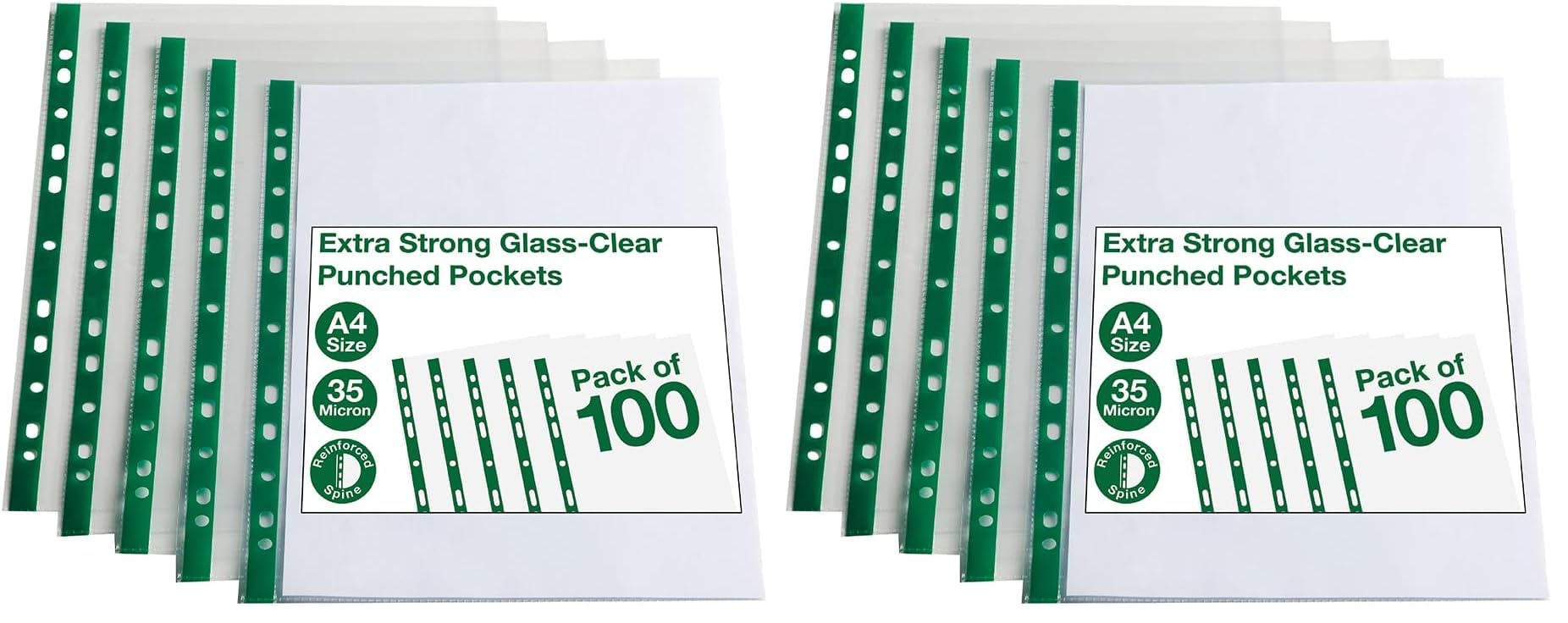 SUMMIT Punched Poly Pockets A4, Glass Clear, Bag of 100 Plastic Wallets (Pack of 2)