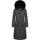 MOERDENG Women's Long Winter Puffer Coat Waterproof Warm Maxi Down Jacket Faux Fur Removable Hood Parka