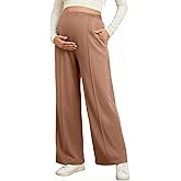 BLENCOT Women's Maternity Pants Work Adjustable Waisted Wide Leg Waffle Knit Trousers Pregnancy Clothes with Pockets