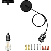 JACKYLED Black Pendant Light Kit, Hanging Light Fixture UL Listed Canopy Kit Copper Socket E26 E27 Lampholder Pearl Black Wov