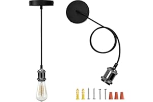 JACKYLED Pendant Light Kit UL Canopy Kit Copper Socket E26 E27 Lampholder Black Woven Fabric Pendant Light Cord Adjustable Ceiling Lighting (Pearl Black)