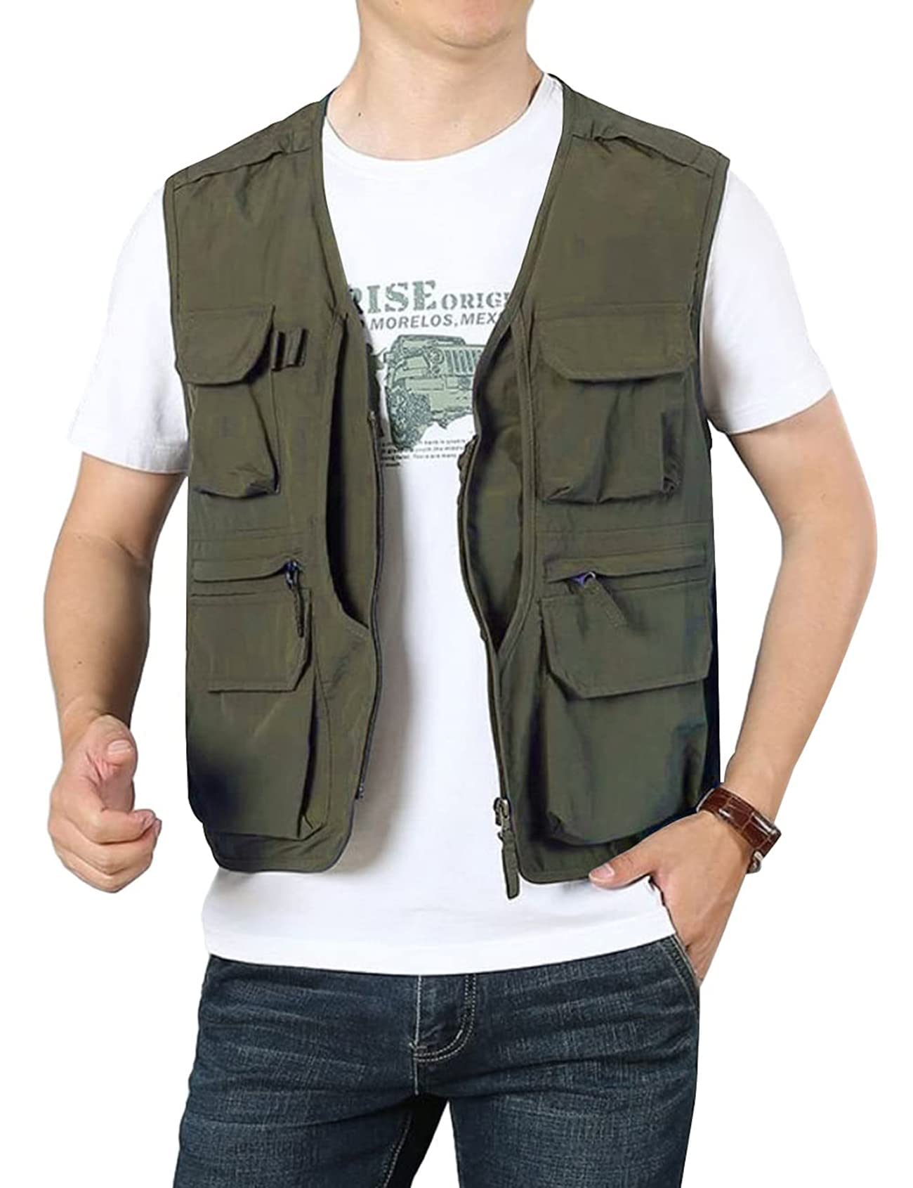 Flygo Men's Utility Cargo Vest Outdoor Summer Work