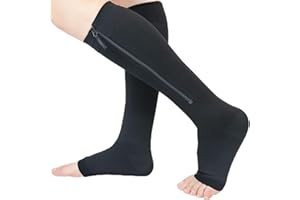 Ailaka Zipper 20-30 mmHg Compression Socks for Women & Men, Knee High Open Toe