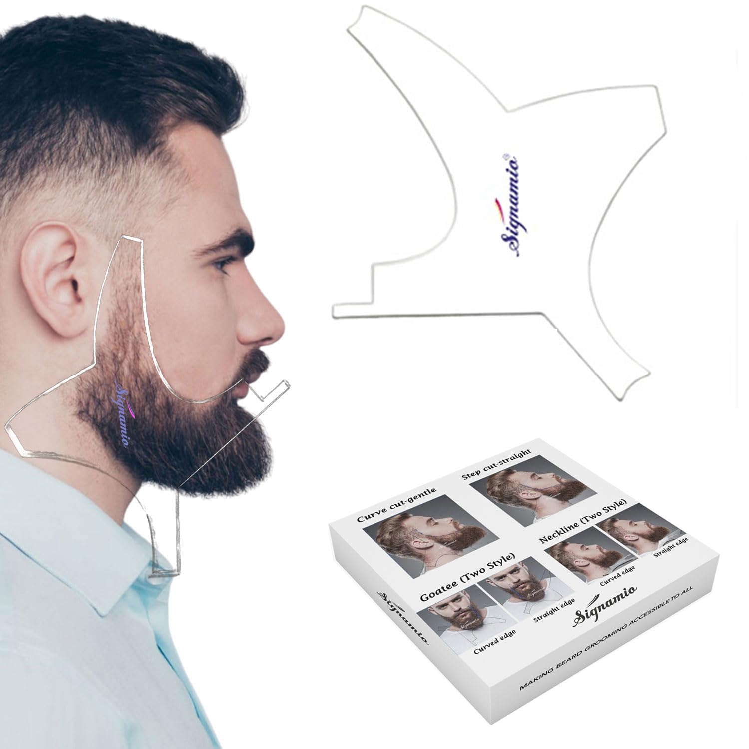 SIGNAMIO All in 1 Multi Purpose Transparent Beard Shaper tool Kit for Men | Beard Shaping Stencil Comb for men styling shave for neck line guide - Grooming kit
