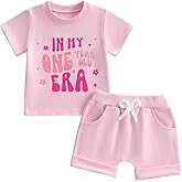 WZTYYDS Baby Girl First Birthday Outfit In My One Year Old Era Top Short Sleeve 1st Birthday Shirt + Casual Shorts Set