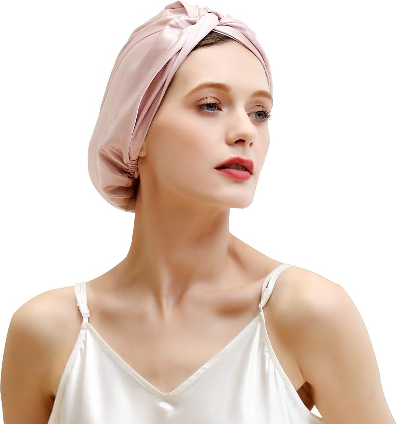 ZIMASILK 22 Momme 100% Mulberry Silk Sleep Cap Bonnet Light Plum Pink
