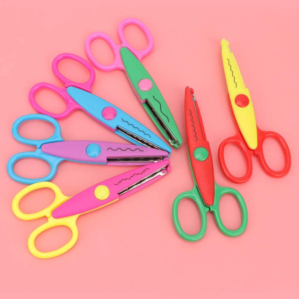 5.3in Kids Art Scissors Edging Art Craft Scissors6Pcs Crinkle Scissors Children Paper Edger Scissors for Teachers, Students, Scrapbooking, DIY Photos, Kids Design School Supplies
