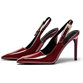 Coutgo Women's Slingback High Heels Pointed Toe Stilettos Metal Buckle Dress Party Pump Shoes