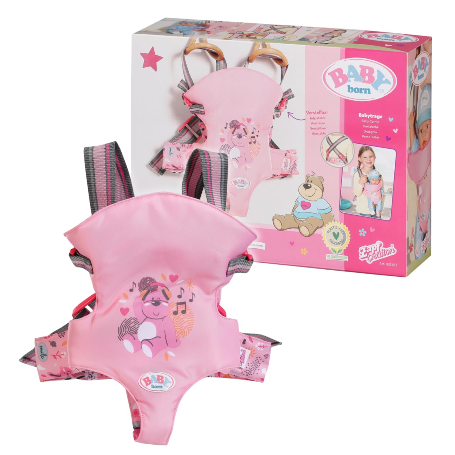 BABY born Baby Carrier, Doll Carrier Seat for Baby, Can be worn on the Front or Back, Fits Baby Dolls up to 43cm