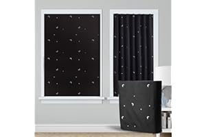 Goabroa Portable Baby Travel Windows Blackout Curtain, 78"x 50" Adjustable Temporary Blackout Shades with Suction Cups for Nursery or Dorm Room - Moon & Stars Pattern