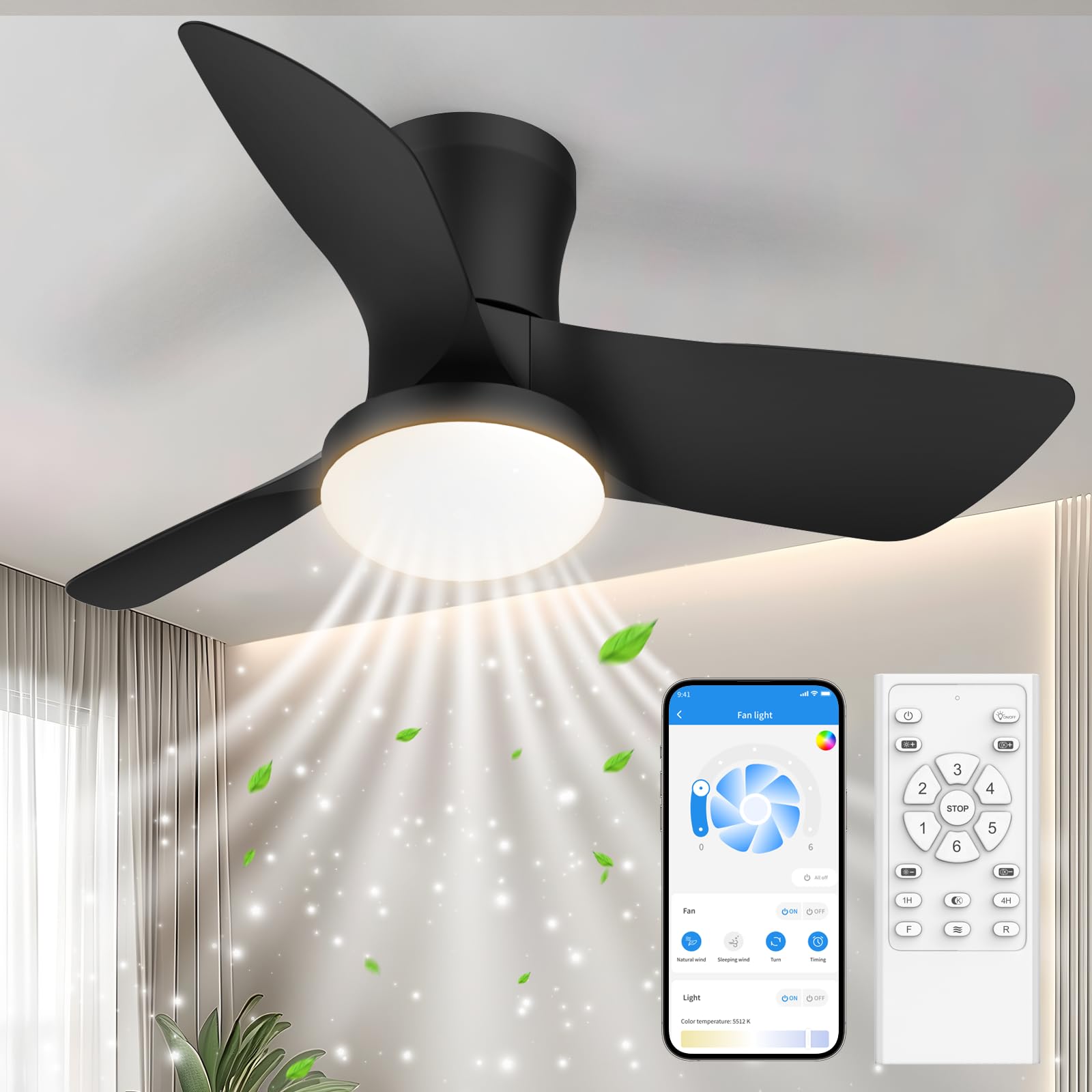 Photo 1 of ** SOLD AS IS, NO REFUND/RETURN** SEE COMMENTS!
Ceiling Fans with Lights: 30 Inch Low Profile Ceiling Fans with Lights and Remote & APP Control Quiet Reversible 3 Colors Dimmable 6 Speeds Flush Mount Small Black Ceiling Fan for Bedroom Bathroom