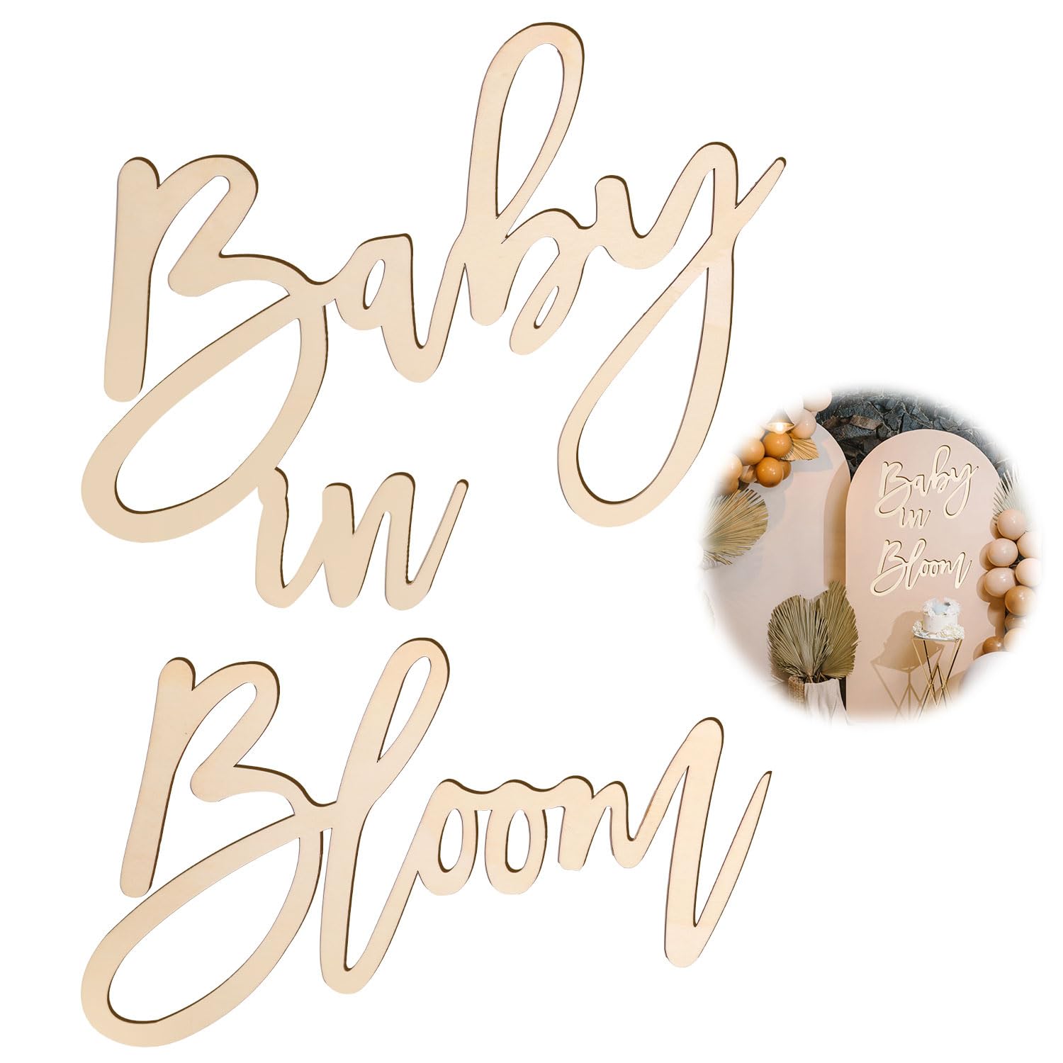 Wooden Baby In Bloom Sign, Baby Shower Party Sign Boy/Girl Gender Reveal Wooden Sign Baby Shower Backdrop Decorations Background for Photography Photo Props Pregnancy Wall Door Party Supplies